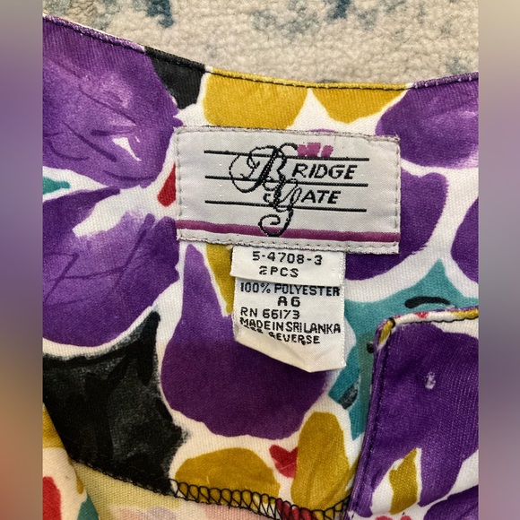 C01 Bridge Gate VTG Satin Top Button Up Blouse Shoulder Pads Floral Medium - Picture 2 of 9